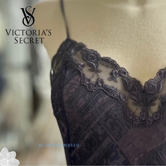 VICTORIA’S SECRET Gown Dress Dark Purple Sheer Nightgown L - Picture 7 of 10